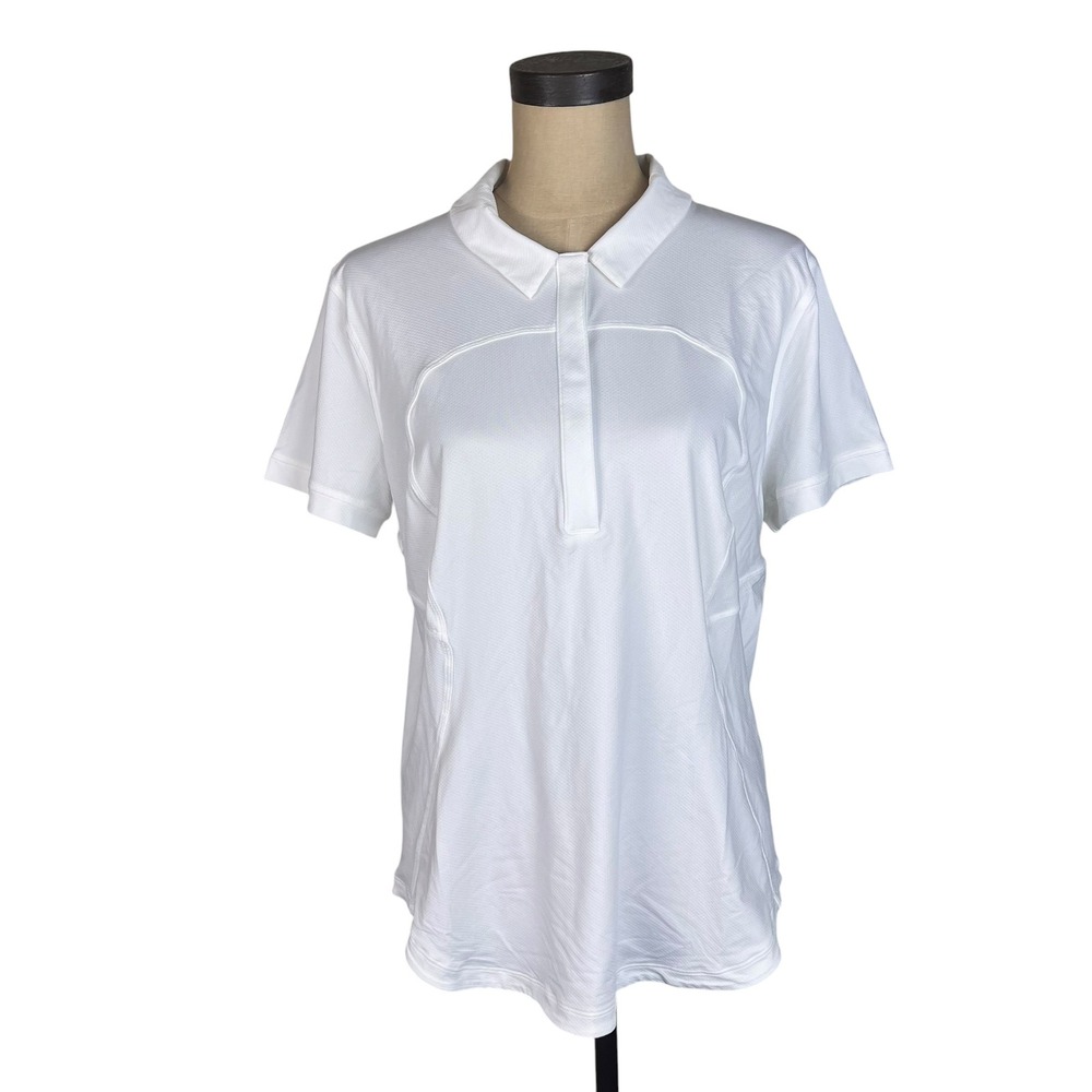Lululemon Womens White Short Sleeve Athletic Polo Shirt Golf Tennis Top Size 10